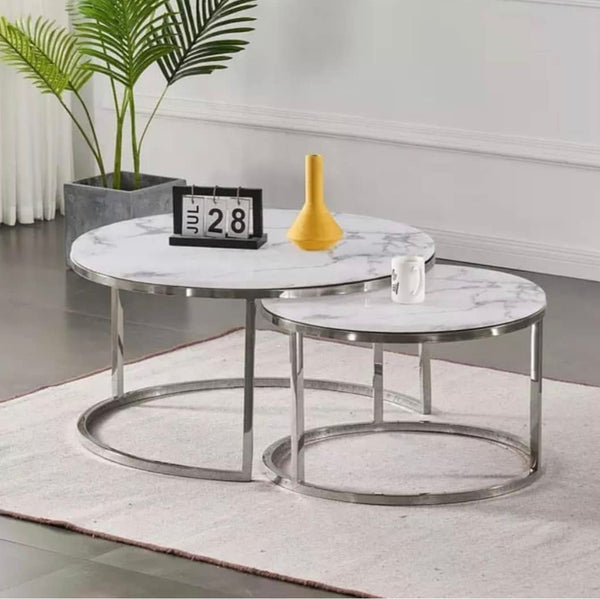 Estel White Marble Nested Coffee Table Set