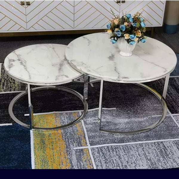 Estel White Marble Nested Coffee Table Set