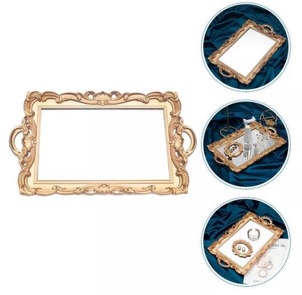 Antonette Antique Gold Mirror Handled Tray