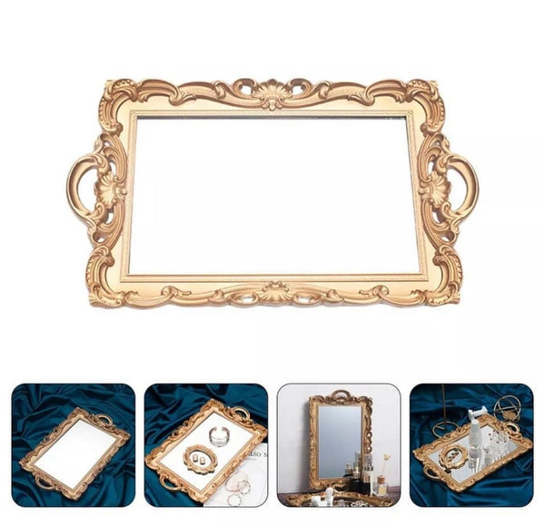 Antonette Antique Gold Mirror Handled Tray