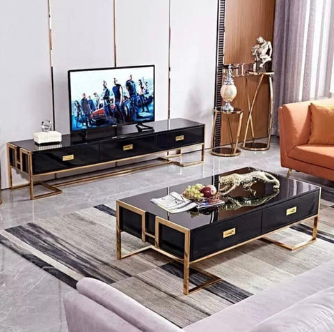 Vanessa Black TV Stand and Coffee Table Set